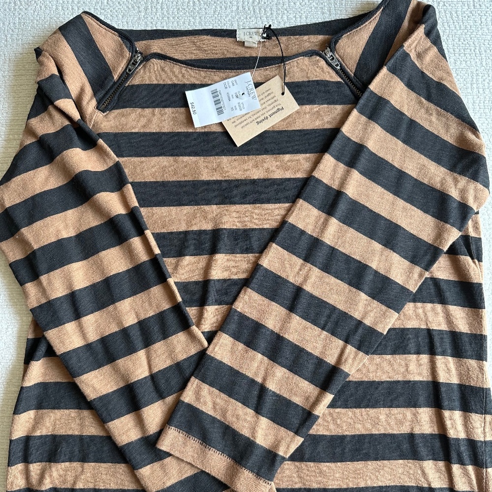 NWT - J . Crew Factory Brown and Black Stripe Long Sleeve Shirt  XS